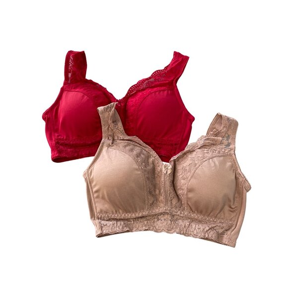 Rhonda Shear 2 Pk Classic Pin Up Bra Size Medium Red Beige Lingerie Comfy 544.2 - Picture 1 of 10